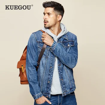 KUEGOU 100% Cotton Jean jacket fashion men lapel Denim jacket autumn spring man's coat blue top plus size KW-2995
KUEGOU 100% Cotton Jean jacket fashion men lapel Denim jacket autumn spring man's coat blue top plus size KW-2995