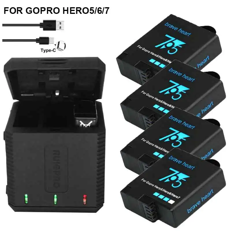 Аккумулятор для GoPro Hero 8 7 hero 6 5 черный аккумулятор + умное зарядное устройство USB со