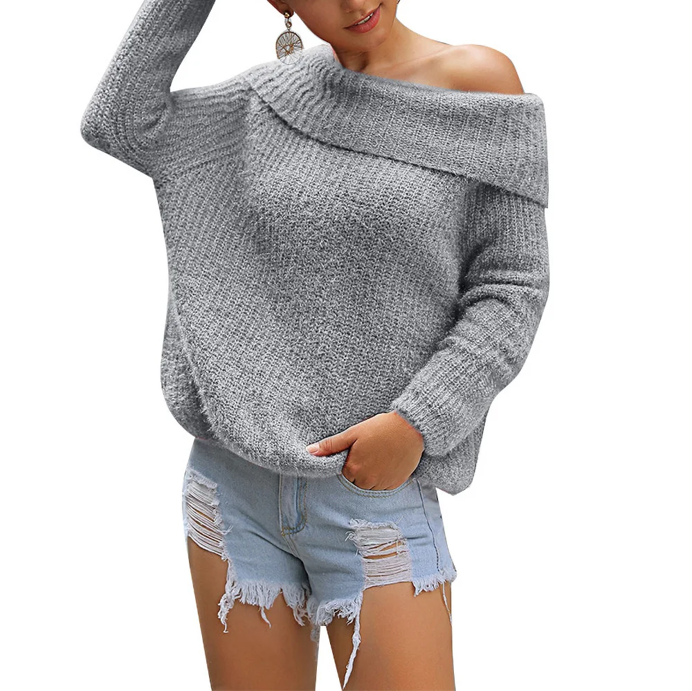 Women's Sweater 2019 Pullover Solid Color Off Shoulder Slant Collar Knit Long Sleeve Women Loose Sweaters Female
Women's Sweater 2019 Pullover Solid Color Off Shoulder Slant Collar Knit Long Sleeve Women Loose Sweaters Female
