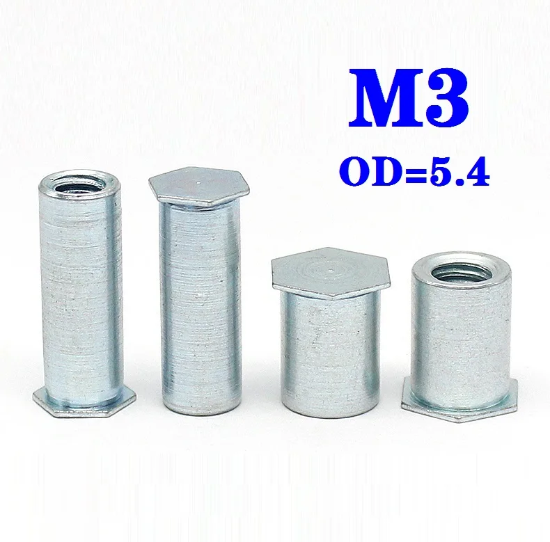 100-200pcs M3*3/4/5/6/7/8/9/10/11/12/14/15-30 Blind hole pressure riveting stud nut column OD=5.4mm | Обустройство дома