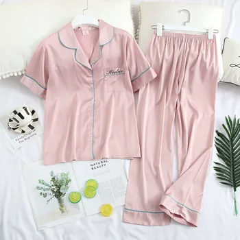 Women Satin Pajamas Suit Sexy 2PCS Sleepwear Summer Loose Pyjamas Suit Turn-down Collar Shirt&Pants Lady Lounge Home Clothing 
Women Satin Pajamas Suit Sexy 2PCS Sleepwear Summer Loose Pyjamas Suit Turn-down Collar Shirt&Pants Lady Lounge Home Clothing