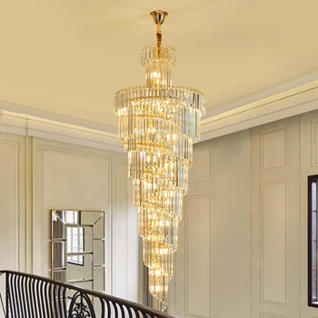 Duplex Villa Spiral Stair Chandelier Long Crystal Chandelier Lighting Modern Living Room Luxury Large Gold Crystal Light Fixture 
Duplex Villa Spiral Stair Chandelier Long Crystal Chandelier Lighting Modern Living Room Luxury Large Gold Crystal Light Fixture