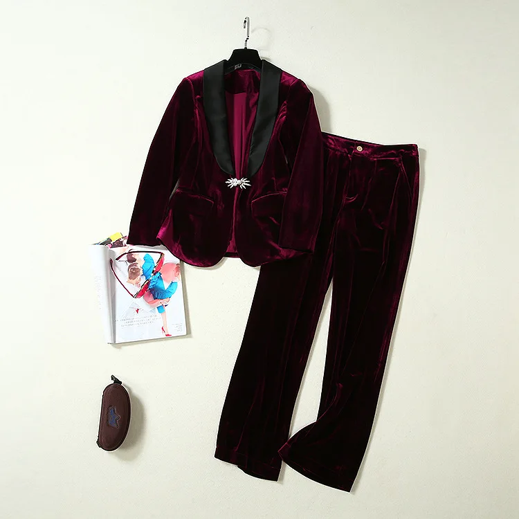 High Quality Blazer Jacket Sets 2019 Autumn Winter Beading Button Long Sleeve Velvet Blazker Coat+Full Length Velour Pant Sets
High Quality Blazer Jacket Sets 2019 Autumn Winter Beading Button Long Sleeve Velvet Blazker Coat+Full Length Velour Pant Sets