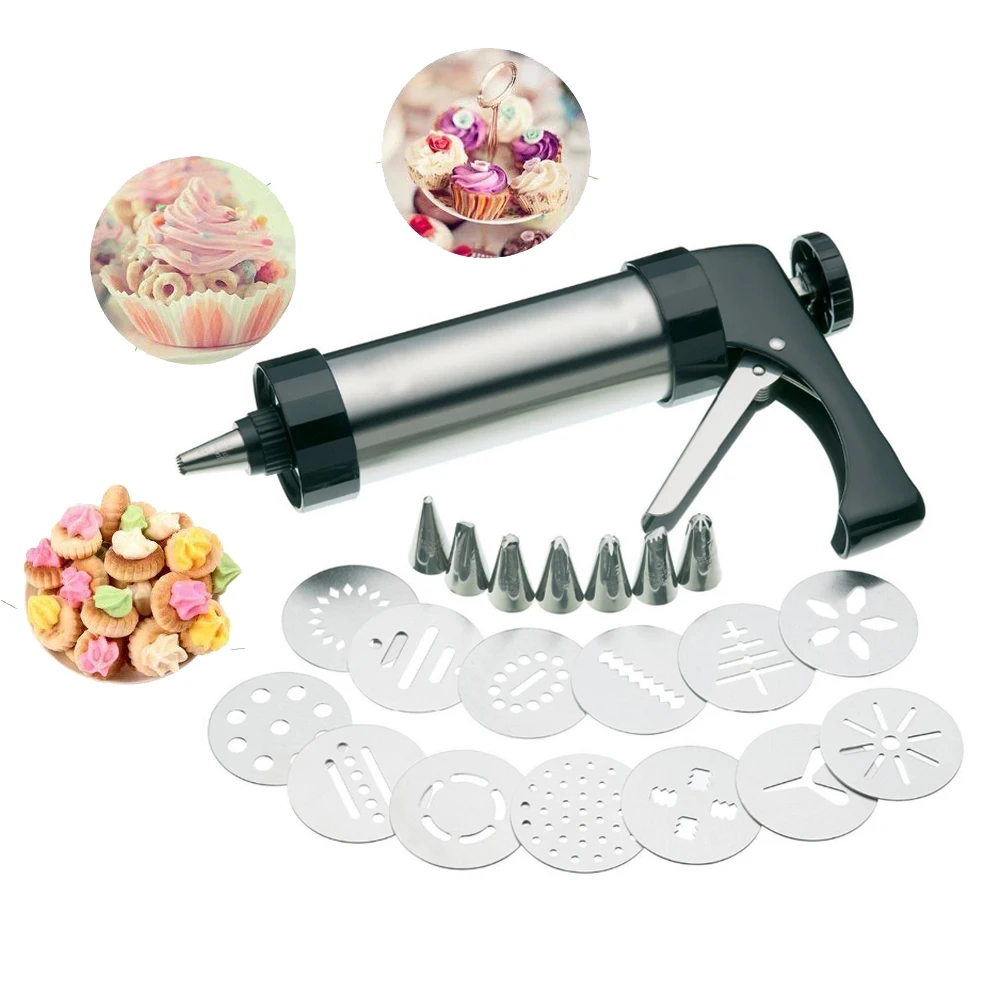 Cookie Decorating Gun Stainless Steel Cookie Press with 13 Discs and 7 Icing Tips Baking Cookie Biscuit Moulds Tools
Cookie Decorating Gun Stainless Steel Cookie Press with 13 Discs and 7 Icing Tips Baking Cookie Biscuit Moulds Tools
