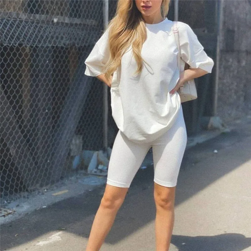 Casual Solide Outfits frauen Zwei Stück Anzug Mit Gürtel Hause Lose Sport Trainingsanzüge Mode Freizeit Fahrrad Anzug Sommer Casual Solide Outfits frauen Zwei Stück Anzug Mit Gürtel Hause Lose Sport Trainingsanzüge Mode Freizeit Fahrrad Anzug Sommer