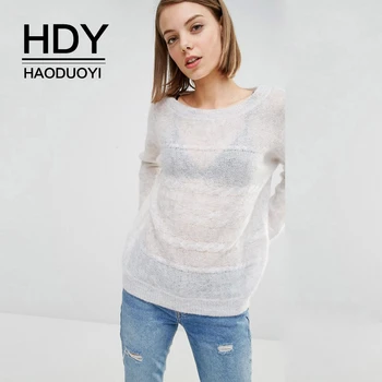

HDY Haoduoyi 2019 Casual Solid Crewneck Tops Kawaii Sweet Loose Knit Long Sleeve Super Comfy Soft Sexy Pullover Sweater