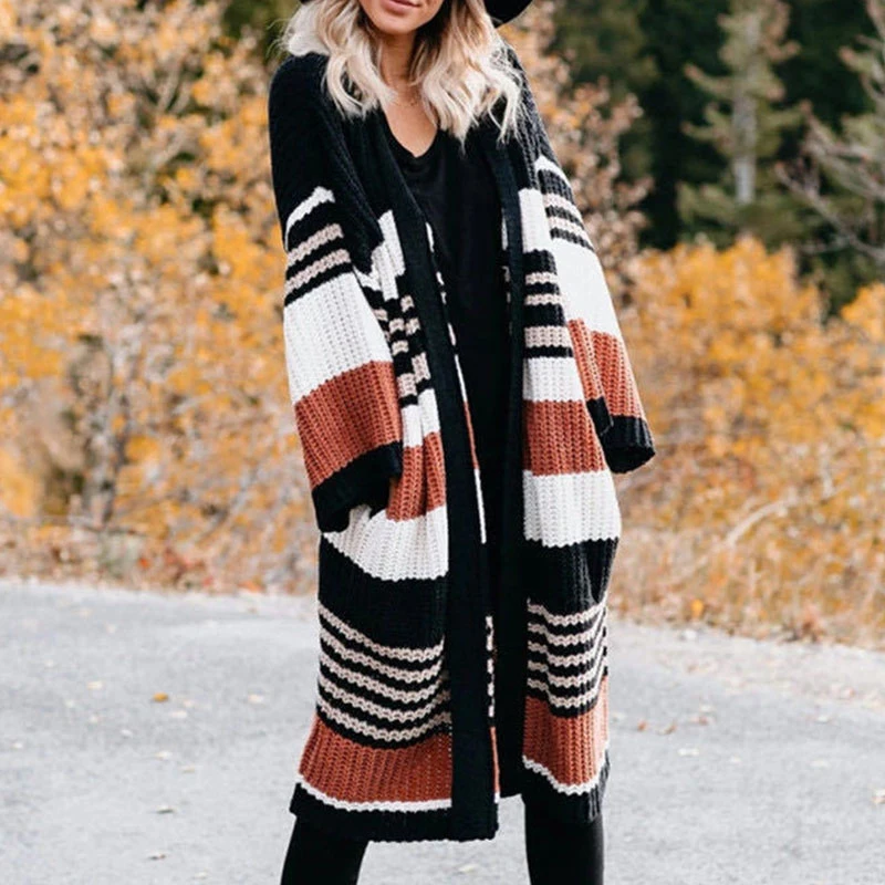 Women Striped Long Cardigans Autumn Winter Knitted Sweaters Casual Sweater Coats Warm Oversized Patchwork Cardigan Sweaters New
Women Striped Long Cardigans Autumn Winter Knitted Sweaters Casual Sweater Coats Warm Oversized Patchwork Cardigan Sweaters New