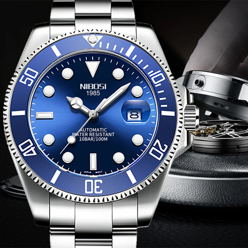 Механические Мужские часы NIBOSI Submariner роскошные брендовые модные мужские под
