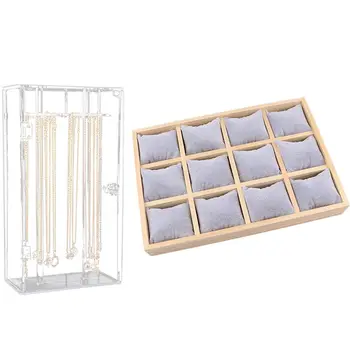 Wooden Jewelry Tray Jewellery Organizer Bangle Plate Gray with Acrylic 24 Hooks Rotation Necklace Display Stand
Wooden Jewelry Tray Jewellery Organizer Bangle Plate Gray with Acrylic 24 Hooks Rotation Necklace Display Stand
