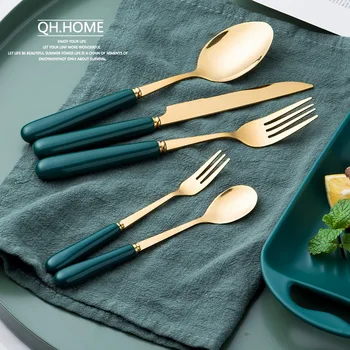Green Gold Cutlery Set 304 Stainless Steel Tableware Dinnerware Ceramic Flatware Sets Mirror Dinner Knife Fork Drop Shipping
Green Gold Cutlery Set 304 Stainless Steel Tableware Dinnerware Ceramic Flatware Sets Mirror Dinner Knife Fork Drop Shipping