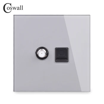 COSWALL Crystal Glass Panel Wall Socket Satellite Jack + RJ45 CAT5E Data Computer Internet Connector R11 Series Grey Gray Color
COSWALL Crystal Glass Panel Wall Socket Satellite Jack + RJ45 CAT5E Data Computer Internet Connector R11 Series Grey Gray Color