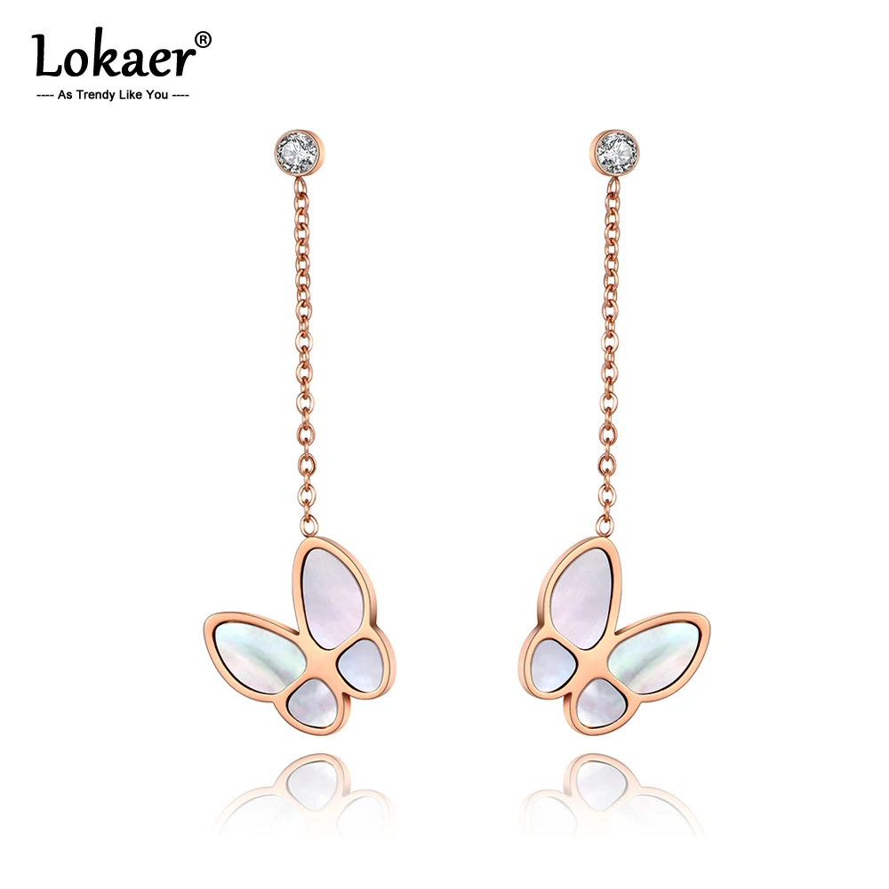 Lokaer Trendy Stainless Steel Shell Butterfly Dangle Earrings For Girls Women CZ Crystal Animal Earrings Boucle D'oreille E19216
Lokaer Trendy Stainless Steel Shell Butterfly Dangle Earrings For Girls Women CZ Crystal Animal Earrings Boucle D'oreille E19216