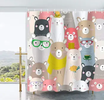 Cute Bear Shower Curtain Children Cartoon Polyester Fabric Shower Curtain Set with Hooks 72X72 Inches
Cute Bear Shower Curtain Children Cartoon Polyester Fabric Shower Curtain Set with Hooks 72X72 Inches