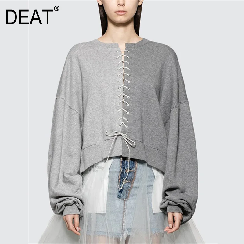 DEAT Grey Bat Long Sleeve Round Neck Cross Strap Tie Color Plus Woman Sweatshirt Casual Simple Fashion 2019 Winter New TD212
DEAT Grey Bat Long Sleeve Round Neck Cross Strap Tie Color Plus Woman Sweatshirt Casual Simple Fashion 2019 Winter New TD212