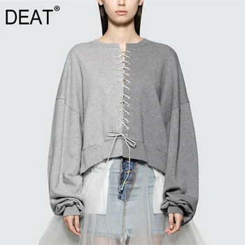 DEAT Grey Bat Long Sleeve Round Neck Cross Strap Tie Color Plus Woman Sweatshirt Casual Simple Fashion 2020 Winter New TD212
DEAT Grey Bat Long Sleeve Round Neck Cross Strap Tie Color Plus Woman Sweatshirt Casual Simple Fashion 2020 Winter New TD212