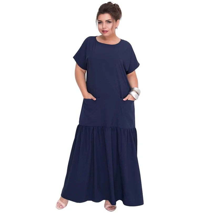 2019 Plus Size Summer Solid Long Dress For Women Big Size Patchwork With Pockets O-neck Dresses Vintage Vestidos 6XL
2019 Plus Size Summer Solid Long Dress For Women Big Size Patchwork With Pockets O-neck Dresses Vintage Vestidos 6XL