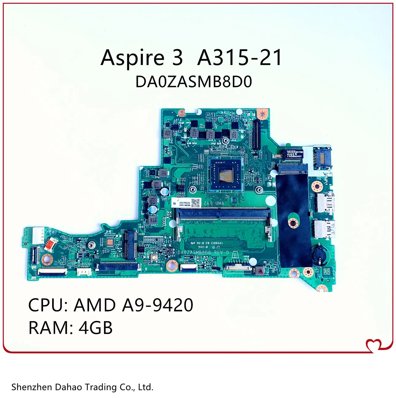 DA0ZASMB8D0 For Acer Aspire 3 A315 A315-21 Laptop Motherboard With A9-9420 CPU 4G-RAM NBGNV11004 NBGNV11006 100% Fully Tested | Компьютеры