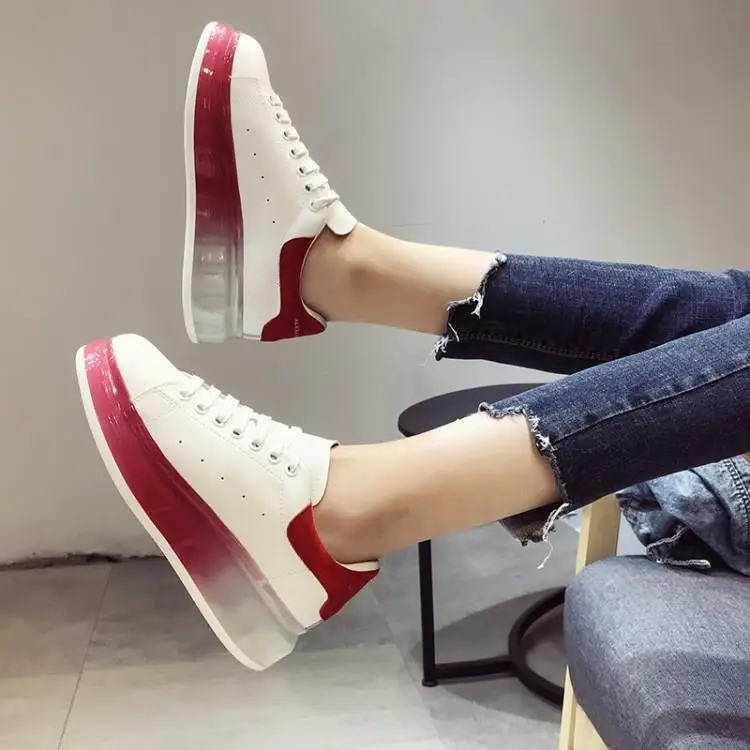 Фото Women Flats Shoes Fashion Red Sole Soft Rubber Heels Platform Womens Casual Cross Tied Lace Up Zapatos De Mujer Runway | Обувь