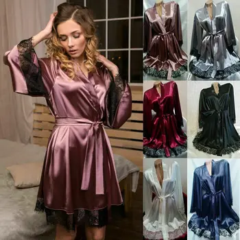 Women`s Sexy Silk Lace Robe Lingerie Nightgown Autumn Winter Solid Color Babydoll Nightdress Sleepwear Free Shipping 
Women`s Sexy Silk Lace Robe Lingerie Nightgown Autumn Winter Solid Color Babydoll Nightdress Sleepwear Free Shipping