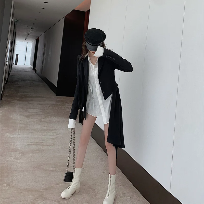 Photo Shoot 5265 # Autumn Irregular Long Sleeve Suit Jacket + Loose-Fit Ramie Cotton Shirt + High-waisted Gauze Skirt Women's 
Photo Shoot 5265 # Autumn Irregular Long Sleeve Suit Jacket + Loose-Fit Ramie Cotton Shirt + High-waisted Gauze Skirt Women's