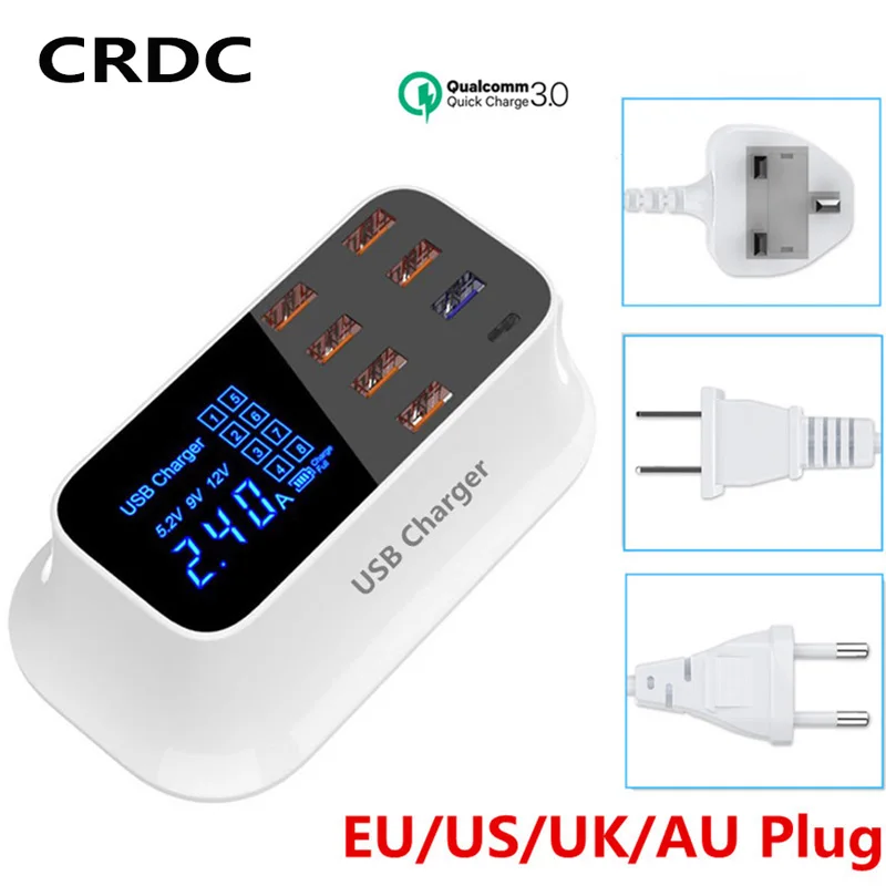 CRDC USB Charger 8 Port Quick Charge 3.0 QC 3.0 Mobile Phone LED Display Fast Charger Adapter for iPhone Xiaomi USB-Charger
CRDC USB Charger 8 Port Quick Charge 3.0 QC 3.0 Mobile Phone LED Display Fast Charger Adapter for iPhone Xiaomi USB-Charger