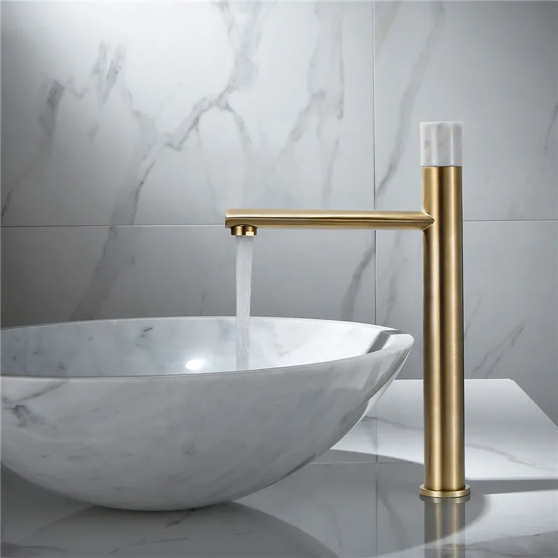 

Copper Bathroom Basin Faucet Hot & Cold Brass Sink Mixer Tap Single Handle Deck Mounted Lavatory Crane Vessel Brushed Gold New