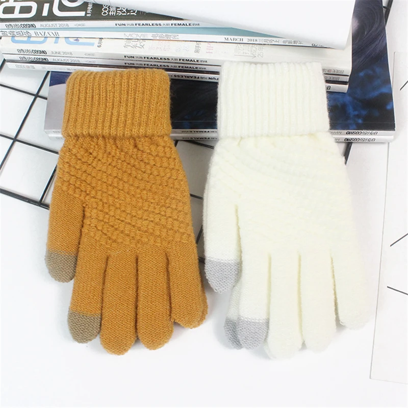 Fashion Autumn Winter Knitted Gloves Touchscreen Warm Jacquard Soft Velvet Lining Cold Weather Outdoor Women Men Couple Mitten