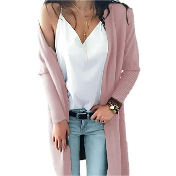 2019 autumn winter new European American women's sweater double pocket solid color long commuter leisure Knit cardigan sweater 
2019 autumn winter new European American women's sweater double pocket solid color long commuter leisure Knit cardigan sweater