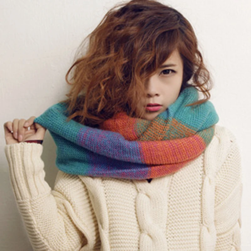 Итальянский бренд зимний Радужный женский шарф-кольцо Модные полосатые шарфы