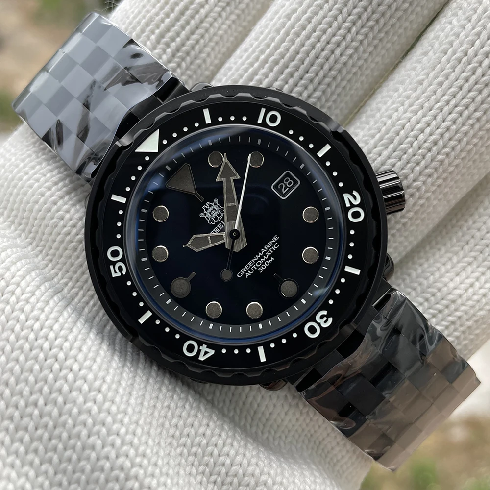 Водонепроницаемые часы STEELDIVE SD1975XT с сапфировым стеклом 47 5 мм PVD черный чехол 30 АТМ