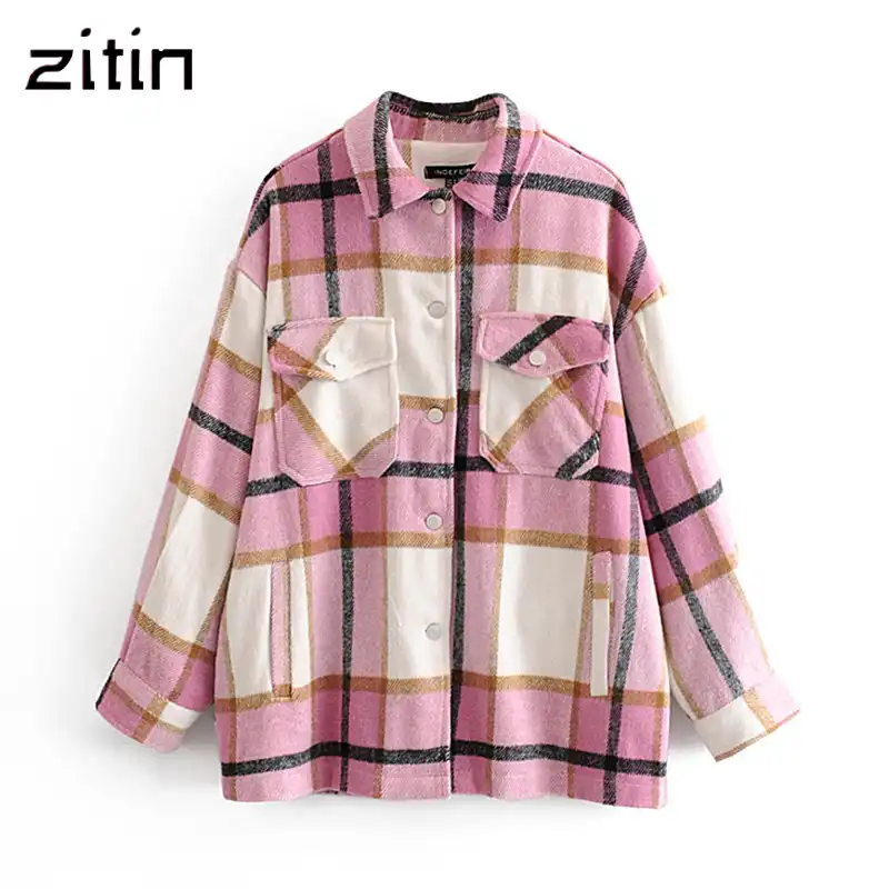 vintage lapel collar check printed winter long coat