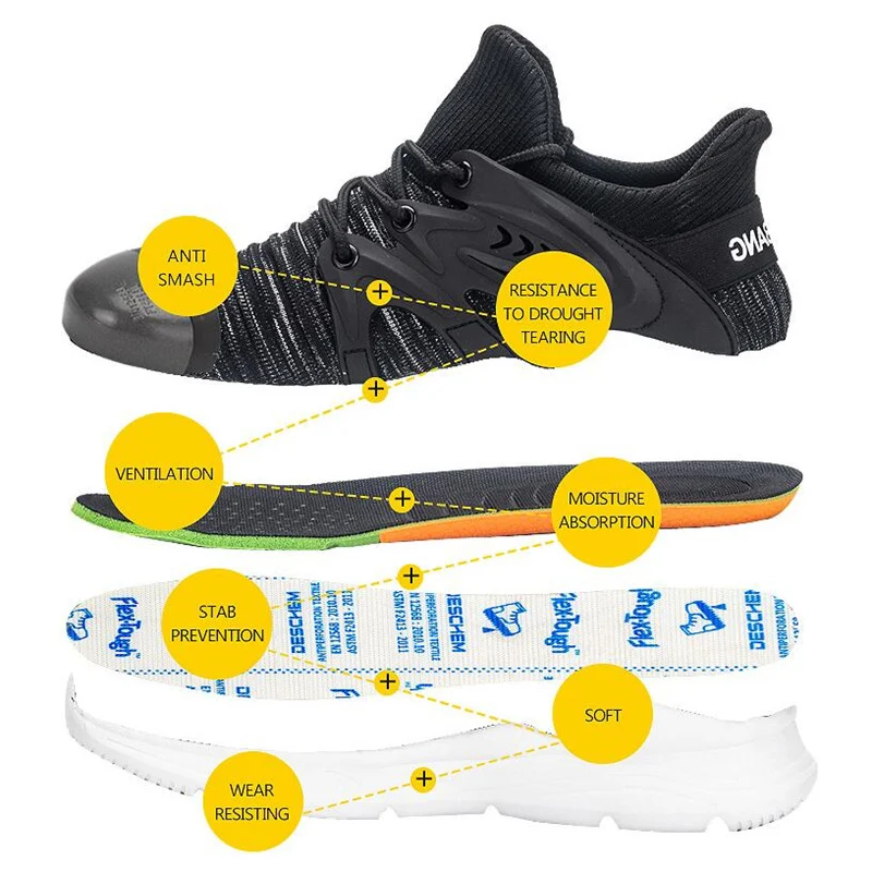 Indestructible Shoes Men and Women Steel Toe Safety Shoes Anti Smashing Men Work Footwear EVA Lightweight Breathable Sneakers image 7