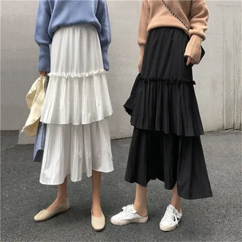 Vintage Womens Ruffled Pleated Skirts Female Korean Kawaii Loose Casual Midi Skirt Ins Cake Maxi Skirt Black White Streetwear
Vintage Womens Ruffled Pleated Skirts Female Korean Kawaii Loose Casual Midi Skirt Ins Cake Maxi Skirt Black White Streetwear
