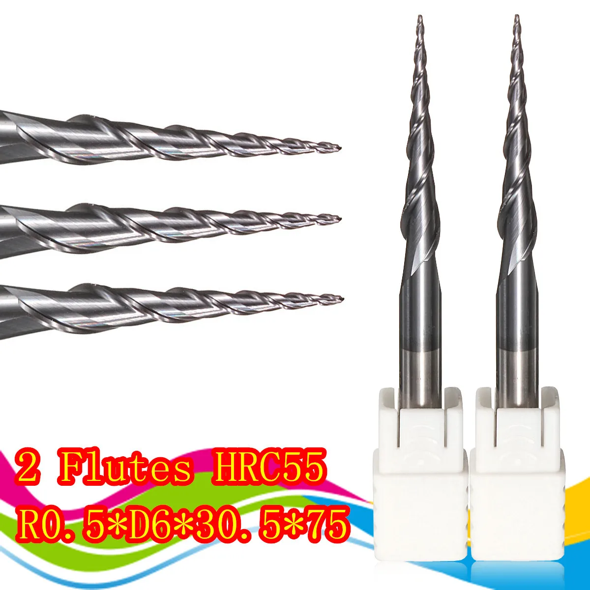6mm Shank 2 Flutes R0.5 Solid Carbide Taper Ball Nose End Milling Cutter cnc carving bit engraving Router Bits
6mm Shank 2 Flutes R0.5 Solid Carbide Taper Ball Nose End Milling Cutter cnc carving bit engraving Router Bits