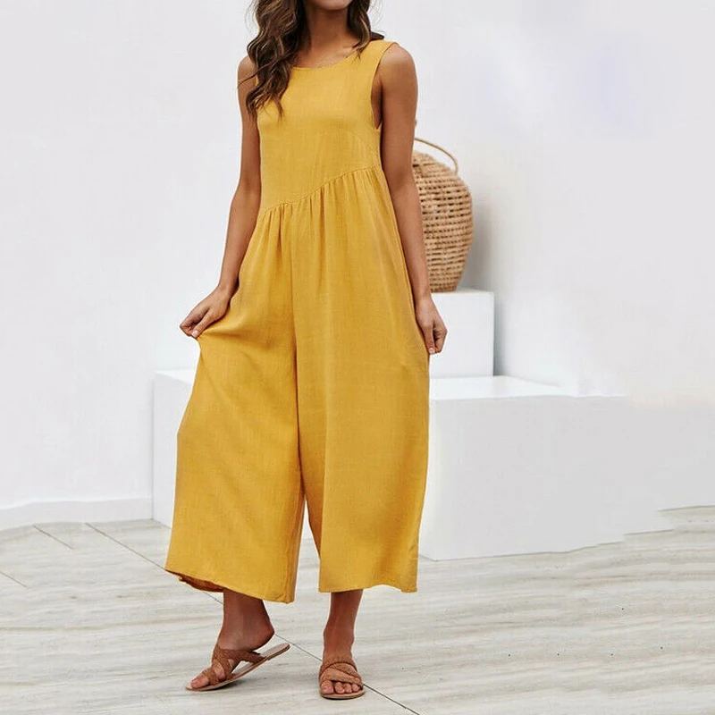 Casual Loose Women Jumpsuit Backless Yellow Vintage Boho Solid Playsuit Wide Leg Beach Sleeveless Female Jumpsuit Summer Romper
Casual Loose Women Jumpsuit Backless Yellow Vintage Boho Solid Playsuit Wide Leg Beach Sleeveless Female Jumpsuit Summer Romper