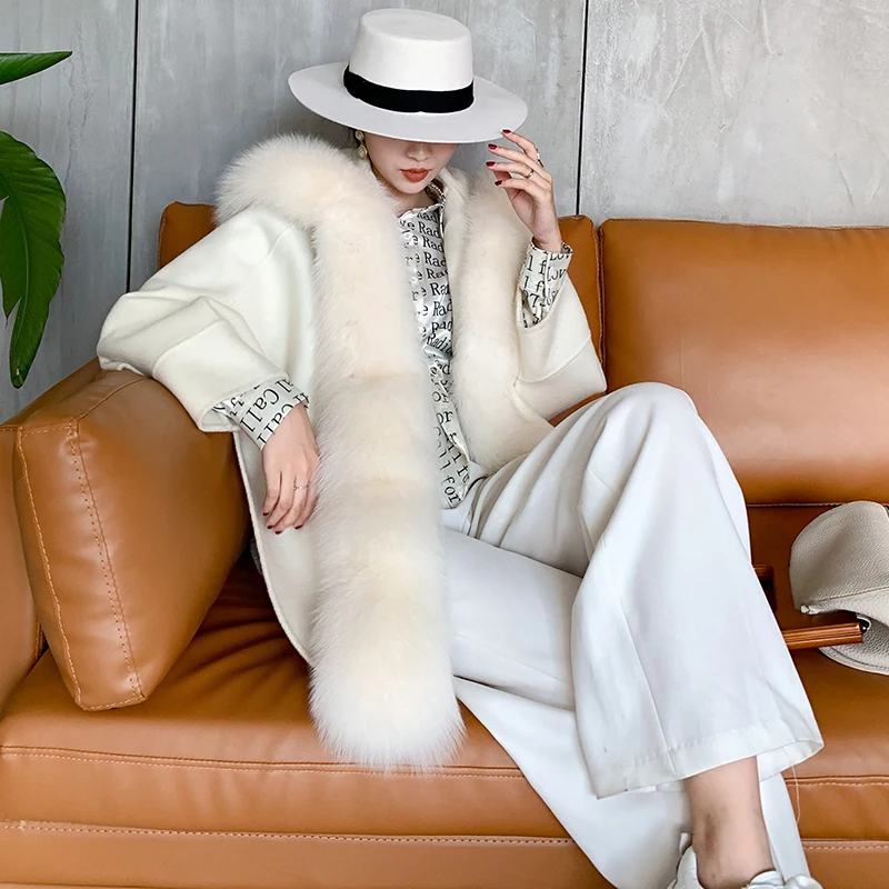 Fashion Popular Luxury Loose Natural Fox Fur Double-sided Wool Coat Cloak Bat Sleeve Oversized Elegant Female Cashmere Overcoat
Fashion Popular Luxury Loose Natural Fox Fur Double-sided Wool Coat Cloak Bat Sleeve Oversized Elegant Female Cashmere Overcoat