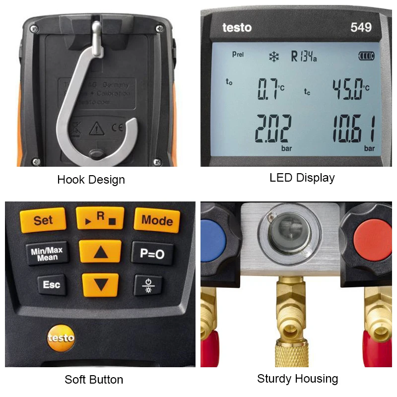 Manómetro digital para sistema de climatización, kit de pruebas LCD Testo 549, herramientas de aire acondicionado HVAC