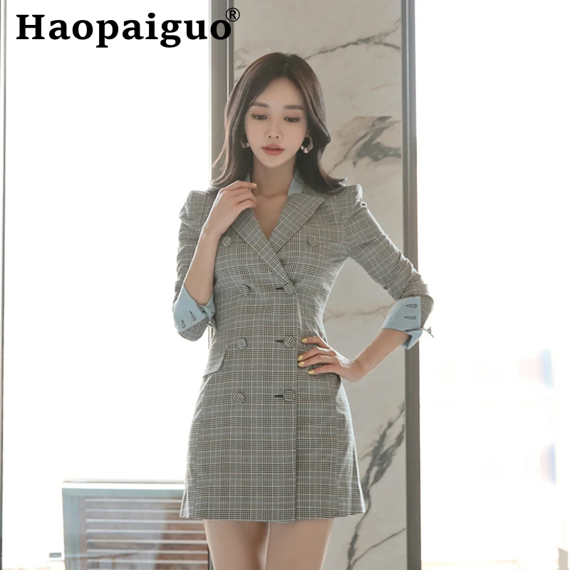 Large Size Print Plaid Autumn Winter Dress Women Long Sleeve Office Work Dress Women with Sashes Double Button Mini Wrap Dress 
Large Size Print Plaid Autumn Winter Dress Women Long Sleeve Office Work Dress Women with Sashes Double Button Mini Wrap Dress