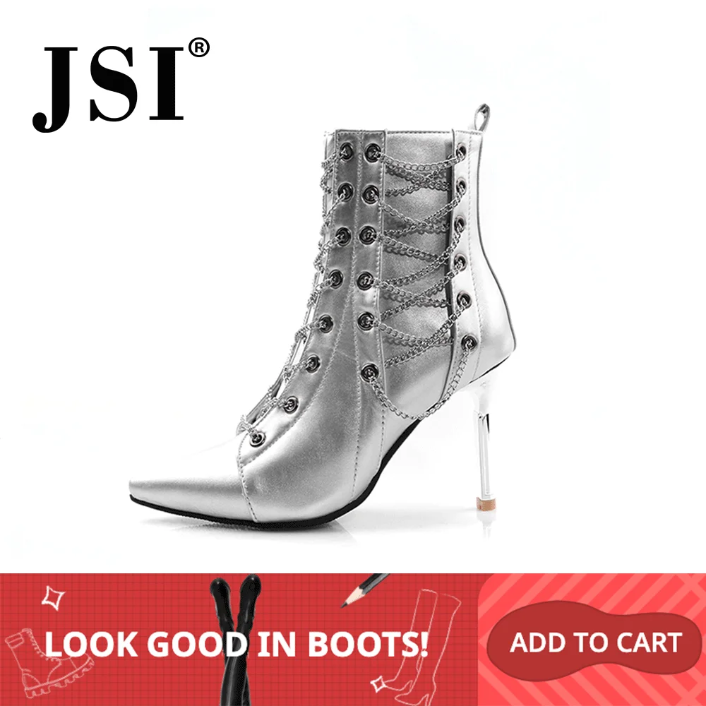 JSI Winter Ankle Women Boots Pointed Toe Thin Heel Solid Shoes Chain Zip Microfiber Super High Heel Large Sizes Boots Women je42 
JSI Winter Ankle Women Boots Pointed Toe Thin Heel Solid Shoes Chain Zip Microfiber Super High Heel Large Sizes Boots Women je42