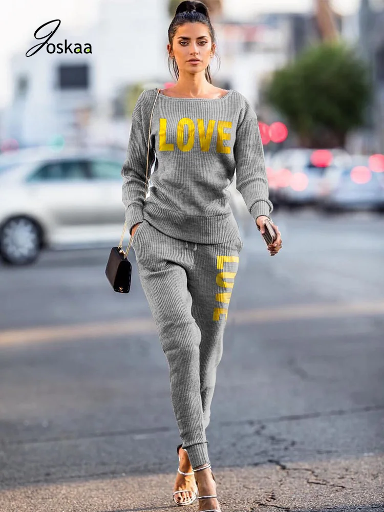 Joskaa Ribbed Knitted 2020 Women Bodysuit Love Letter Print Long Sleeve Round Neck Sweater Elastic Lounge Pants Fall Winter 2pcs
Joskaa Ribbed Knitted 2020 Women Bodysuit Love Letter Print Long Sleeve Round Neck Sweater Elastic Lounge Pants Fall Winter 2pcs