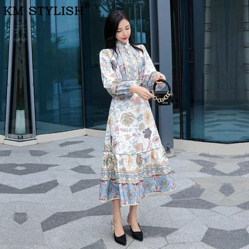 Women's Clothes Full Midi Dress 2020 Summer New Retro Floral Stand Collar High Waist Long Lantern Sleeve Slim One-piece Dress 
Women's Clothes Full Midi Dress 2020 Summer New Retro Floral Stand Collar High Waist Long Lantern Sleeve Slim One-piece Dress