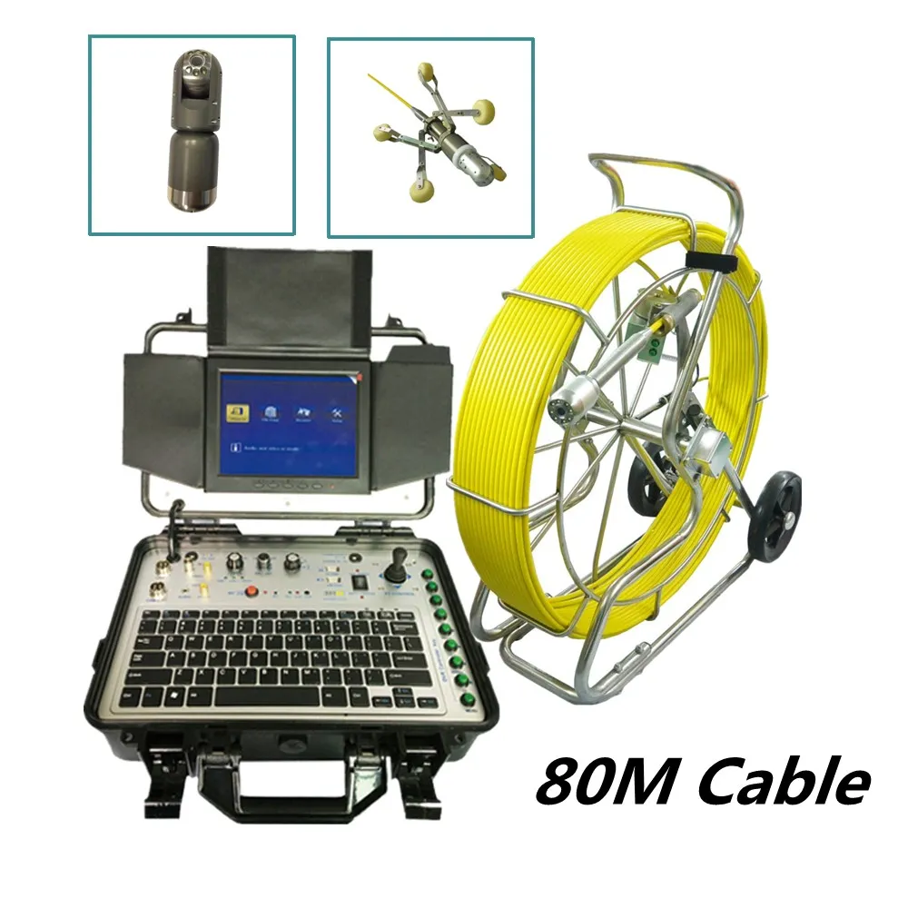 sewer drain pipe inspection camera 80m fibreglass cable 360 degree 50mm Pan Tilt rotation head and stainless steel skid
sewer drain pipe inspection camera 80m fibreglass cable 360 degree 50mm Pan Tilt rotation head and stainless steel skid