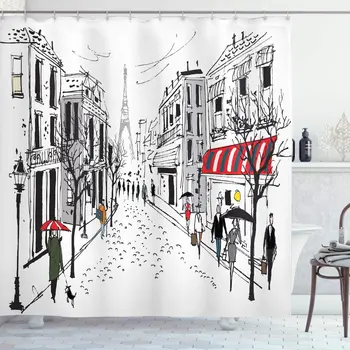 Paris Shower Curtain Old French Pedestrians Stores Trees and The Silhouette of Eifffel Urban Illustration Bathroom Decor Set
Paris Shower Curtain Old French Pedestrians Stores Trees and The Silhouette of Eifffel Urban Illustration Bathroom Decor Set