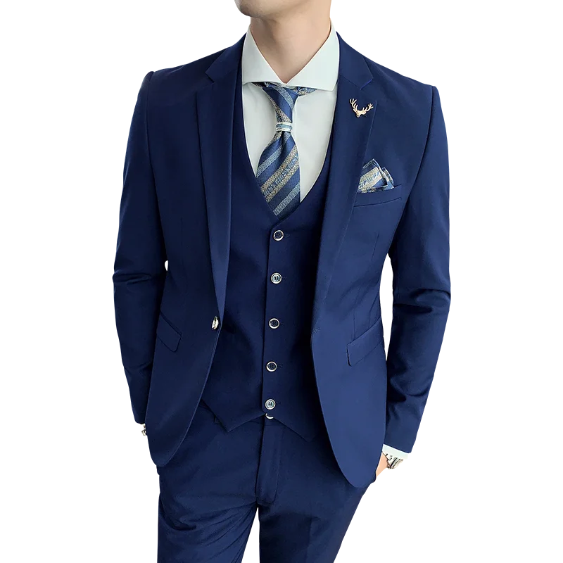 Мужской деловой костюм из трех предметов однотонный пиджак и брюки английский