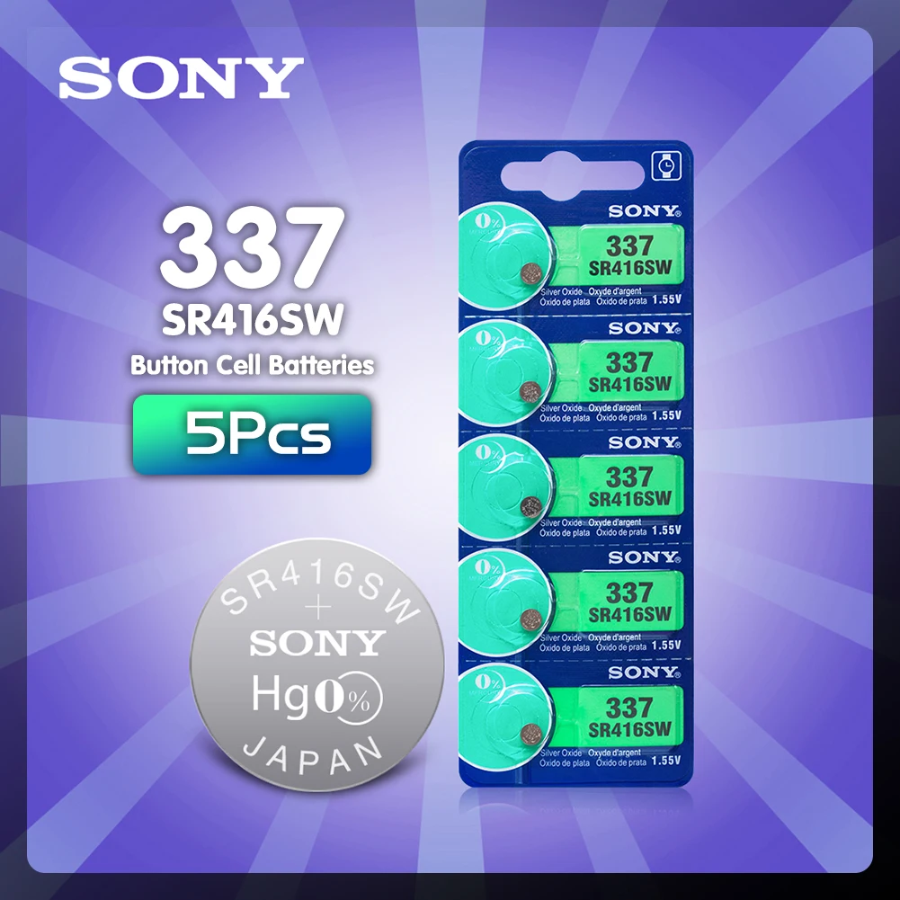 5 шт. Sony 337 SR416SW аккумуляторы таблеточного типа 1 55 V Монета серебряные элементы