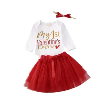 

0-18M My First Valentines Day Outfits Newborn Infant Baby Girl Clothing Set Letter Long Sleeve Romper Red Tutu Skrits Outfits