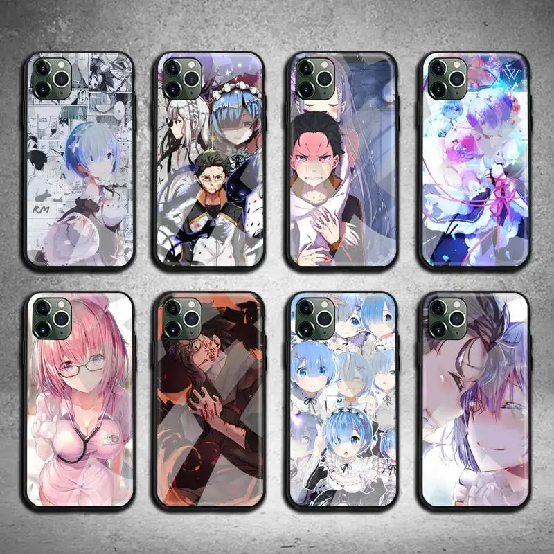 Чехол для телефона аниме Re zero Rem Emilia из закаленного стекла iPhone 11 Pro XR XS MAX 8X7 6S 6 Plus SE