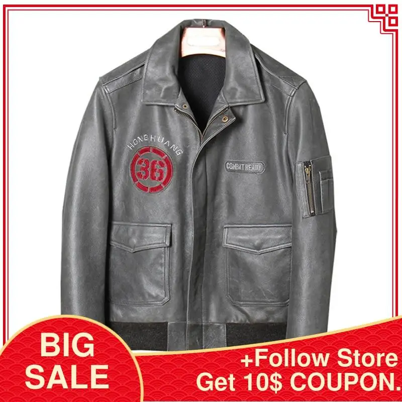2020 Vintage Grey Military Aviator Leather Jacket Men Plus Size XXXXL Genuine Cowhide Spring Slim Fit Pilot Leather Coat
2020 Vintage Grey Military Aviator Leather Jacket Men Plus Size XXXXL Genuine Cowhide Spring Slim Fit Pilot Leather Coat