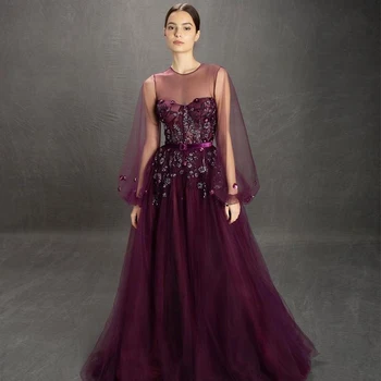 2020 Latest Design Long Puff Sleeve Sequin Beading Crytal A Line Long Burgundy Tulle Evening Dresses
2020 Latest Design Long Puff Sleeve Sequin Beading Crytal A Line Long Burgundy Tulle Evening Dresses