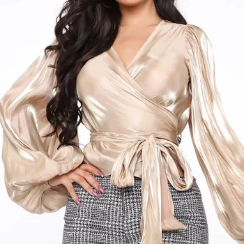 Sexy V Neck Sashes Wrap Shirt Blouse Women Lantern Sleeve Sexy Party Tops Spring Fashon Womens Tops and Blouse
Sexy V Neck Sashes Wrap Shirt Blouse Women Lantern Sleeve Sexy Party Tops Spring Fashon Womens Tops and Blouse